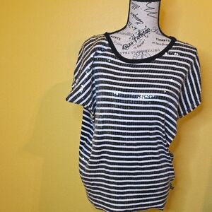 Michael Kors Stretch Knit Striped Sequin Top Sz M